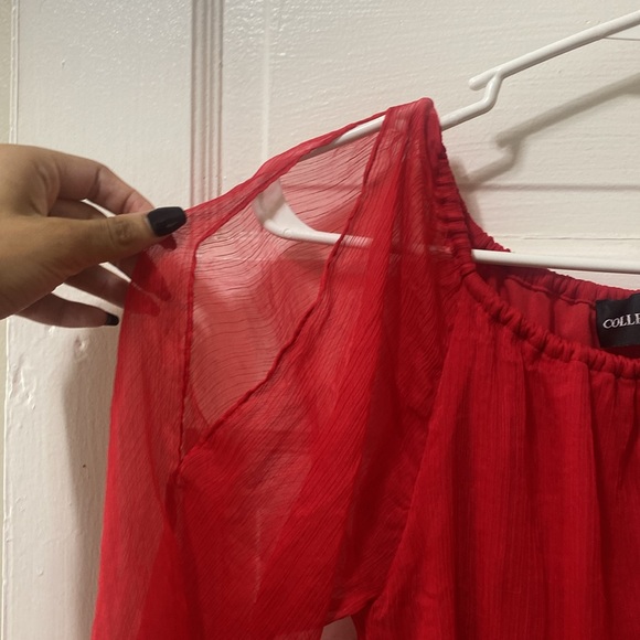 colleen lopez xs sheer red cold shoulder blouse - Picture 4 of 6